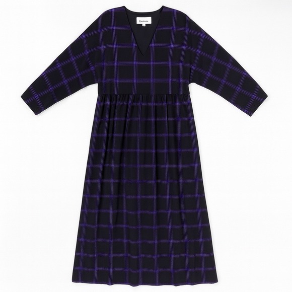Mara Hoffman Aviva Dolman Sleeve Midi Dress Penny Plaid Womens Purple Sz L - Picture 1 of 7